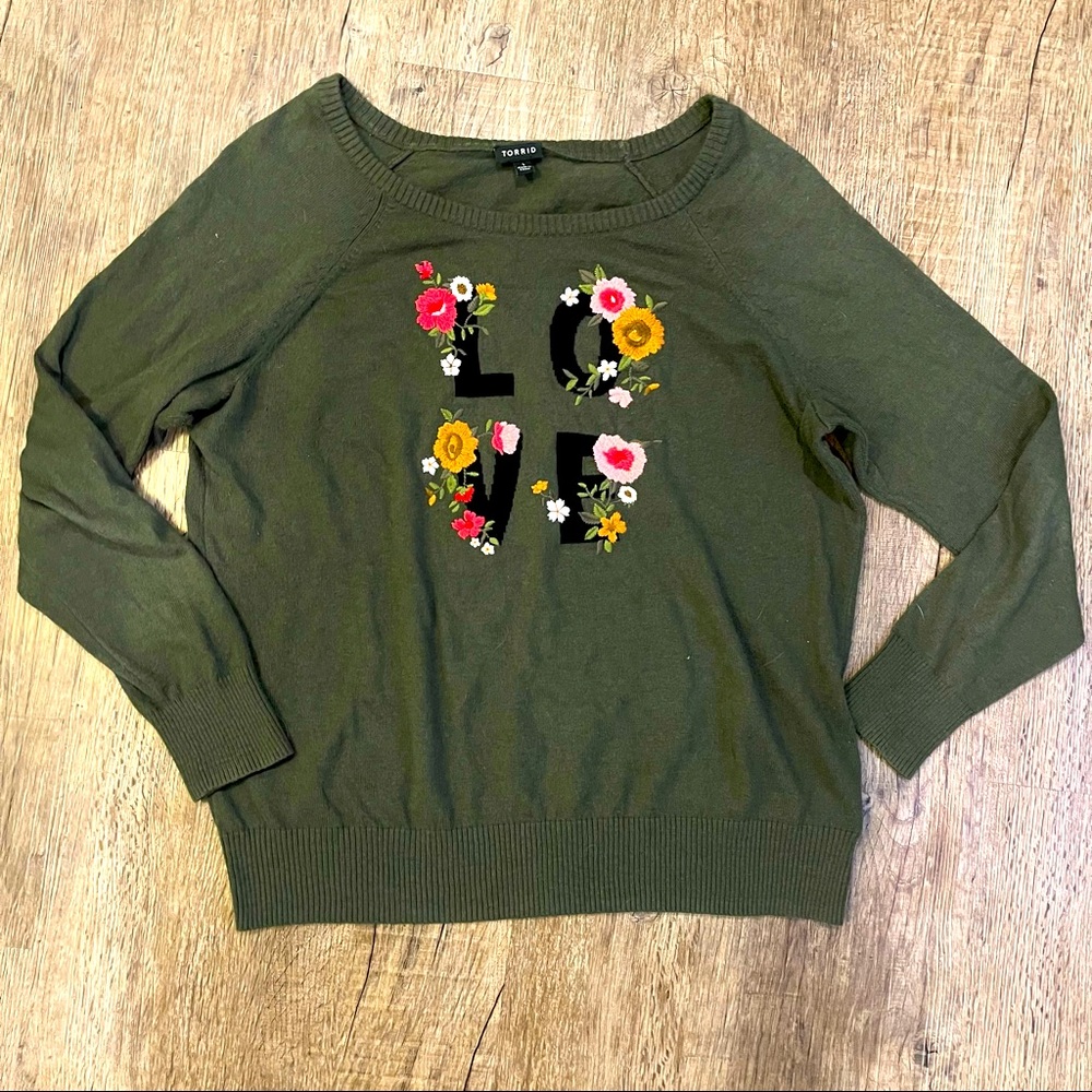Torrid Embroidered “LOVE” Crewneck Sweater - 1